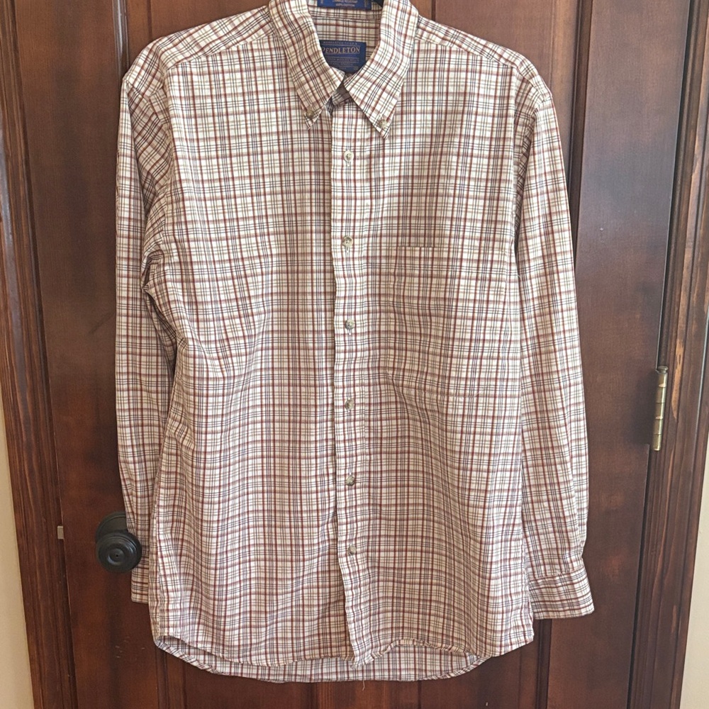 Pendleton Men's Casual Plaid Shirt - Tan and White